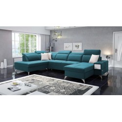 Luxury U-shaped Porto VI Corner Sofa with Sleeping Function - Velvet | Hydrophobic, Casablanca 2313