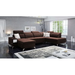 Luxury U-Shaped Corner Sofa Porto VI with Sleeping Function - Velvet | Hydrophobic, Casablanca 2307