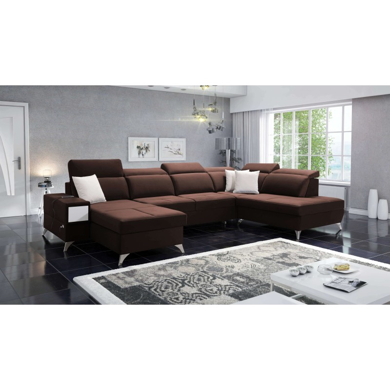Luxury U-Shaped Corner Sofa Porto VI with Sleeping Function - Velvet | Hydrophobic, Casablanca 2307