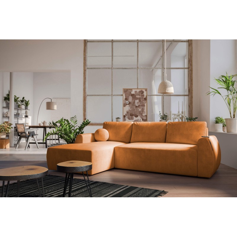 Nilo corner sofa with sleeping function and USB port in Velvet fabric, Wave 6 - Comfort and style in one Nilo corner sofa with sleeping function and USB port in Velvet fabric, Wave 6 - Comfort and style in one