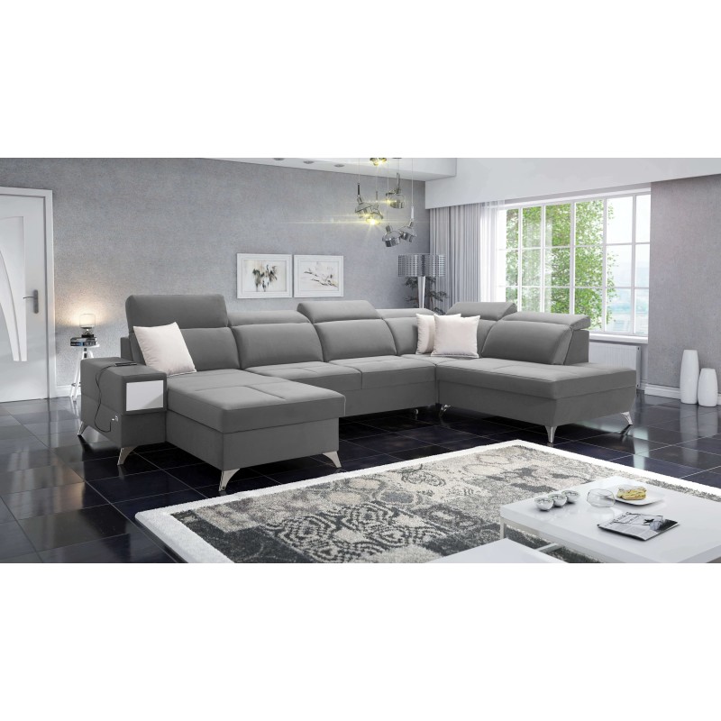 Luxury U-shaped Corner Sofa Porto VI with Sleeping Function - Velvet | Hydrophobic, Casablanca 2314