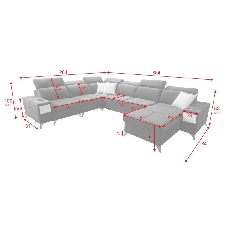 U-förmiges Ecksofa Porto VIII mit Schlaffunktion und USB-Anschluss | Möbel in Samtstoff | Hydrophob, Casablanca 2301 U-förmiges Ecksofa Porto VIII mit Schlaffunktion und USB-Anschluss | Möbel in Samtstoff | Hydrophob, Casablanca 2301