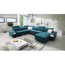 Porto VIII U-shaped sectional sofa with a sleeping function and USB port | Furniture in Velour fabric | Hydrophobic, Casablanca