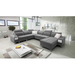 U-shaped Porto VIII sectional sofa with sleeping function and USB port | Furniture in Velvet fabric | Hydrophobic, Casablanca 23