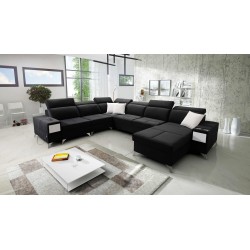 U-shaped Porto VIII sectional sofa with a sleeping function and USB port | Furniture in Velvet fabric | Hydrophobic, Casablanca