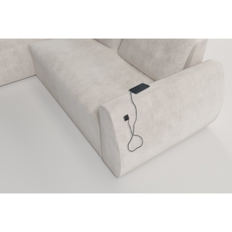 Narożnik Nilo z funkcją spania i portem USB w tkaninie Welur, Wave 1 - Komfort i styl w jednym Narożnik Nilo z funkcją spania i portem USB w tkaninie Welur, Wave 1 - Komfort i styl w jednym