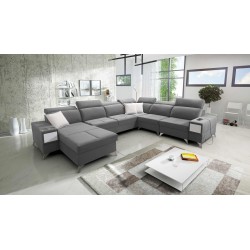 U-shaped Porto VIII sectional sofa with sleeping function and USB port | Furniture in Velvet fabric | Hydrophobic, Casablanca 23