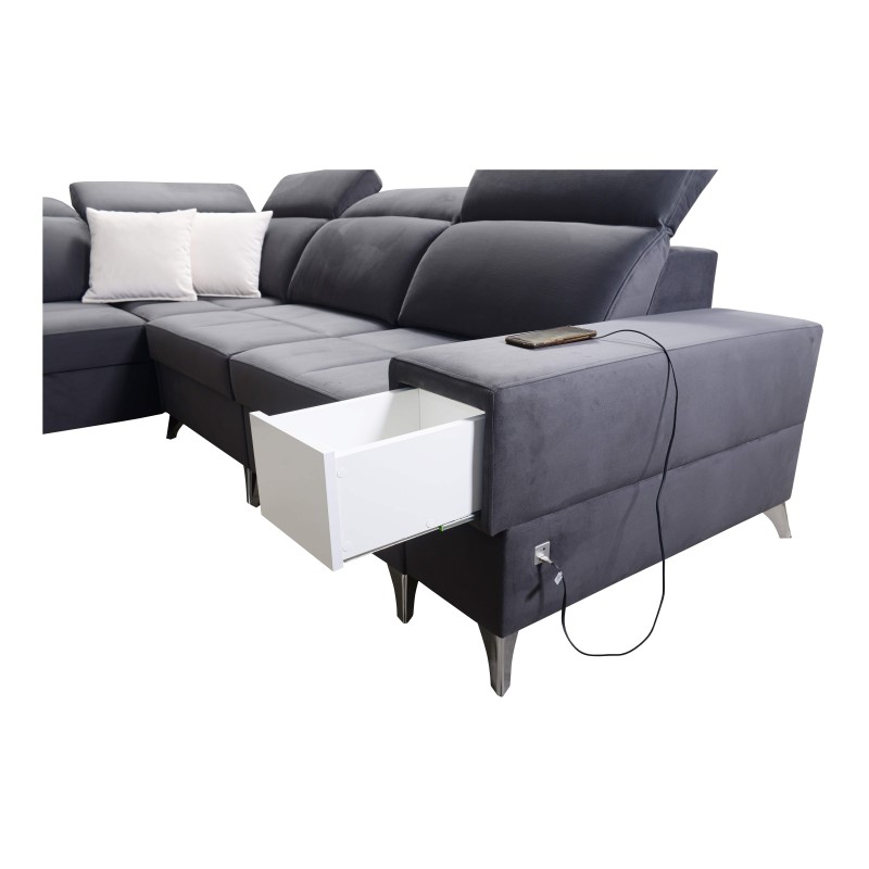 U-förmiges Ecksofa Porto VIII mit Schlaffunktion und USB-Anschluss | Möbel in Samtstoff | Hydrophob, Casablanca 2316 U-förmiges Ecksofa Porto VIII mit Schlaffunktion und USB-Anschluss | Möbel in Samtstoff | Hydrophob, Casablanca 2316