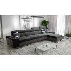 Prestige XII Maxi Ecksofa mit Schlaffunktion, USB-Anschluss in weichem Stoff, Freya 210.24 + Tauro 8207 | Ihr Wohnzimmer auf no
