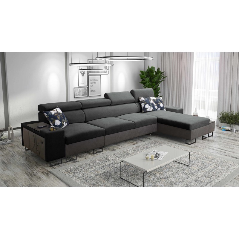 Narożnik Prestige XII Maxi z funkcją spania, portem usb w tkaninie Miękka w dotyku, Freya 210.24 + Tauro 8207 | Twój salon na no
