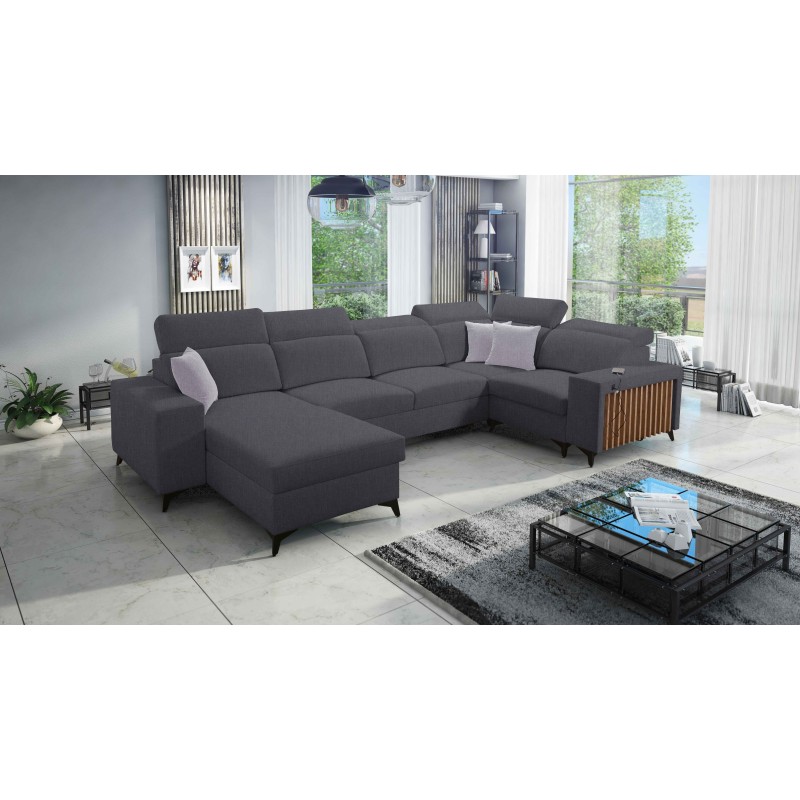 U-förmiges Sofa Alto IV mit Schlaffunktion - Flechtwerk, Sawana 96
