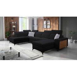 U-shaped corner sofa Alto VI with slats, sleeping function, and adjustable headrests in Plecionka, Sawana 14