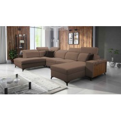 U-shaped Alto VI sectional sofa with slats, sleeping function, and adjustable headrests in Plecionka, Sawana 25