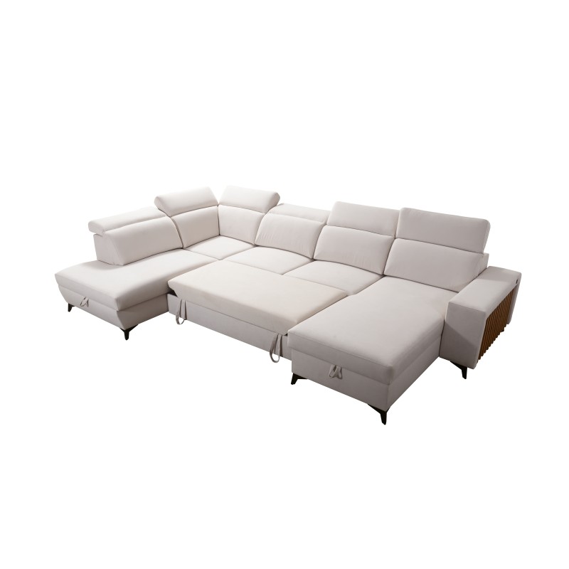 Sofá en forma de U Alto VI con listones, función de cama y reposacabezas ajustables Plecionka, Sawana 25 Sofá en forma de U Alto VI con listones, función de cama y reposacabezas ajustables Plecionka, Sawana 25