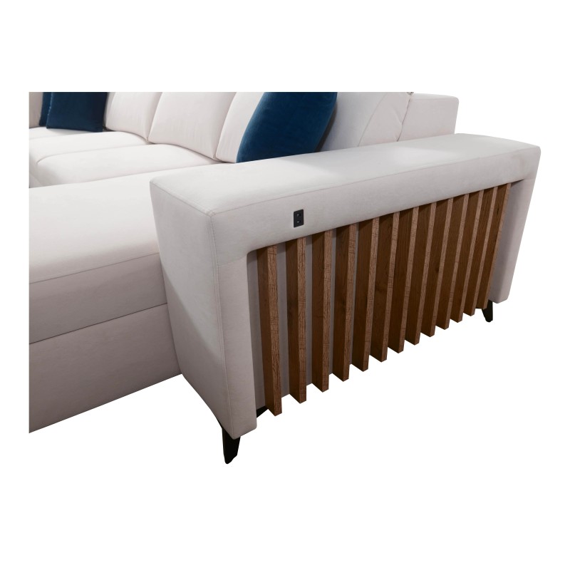 Sofá en forma de U Alto VI con listones, función de cama y reposacabezas ajustables Plecionka, Sawana 25 Sofá en forma de U Alto VI con listones, función de cama y reposacabezas ajustables Plecionka, Sawana 25