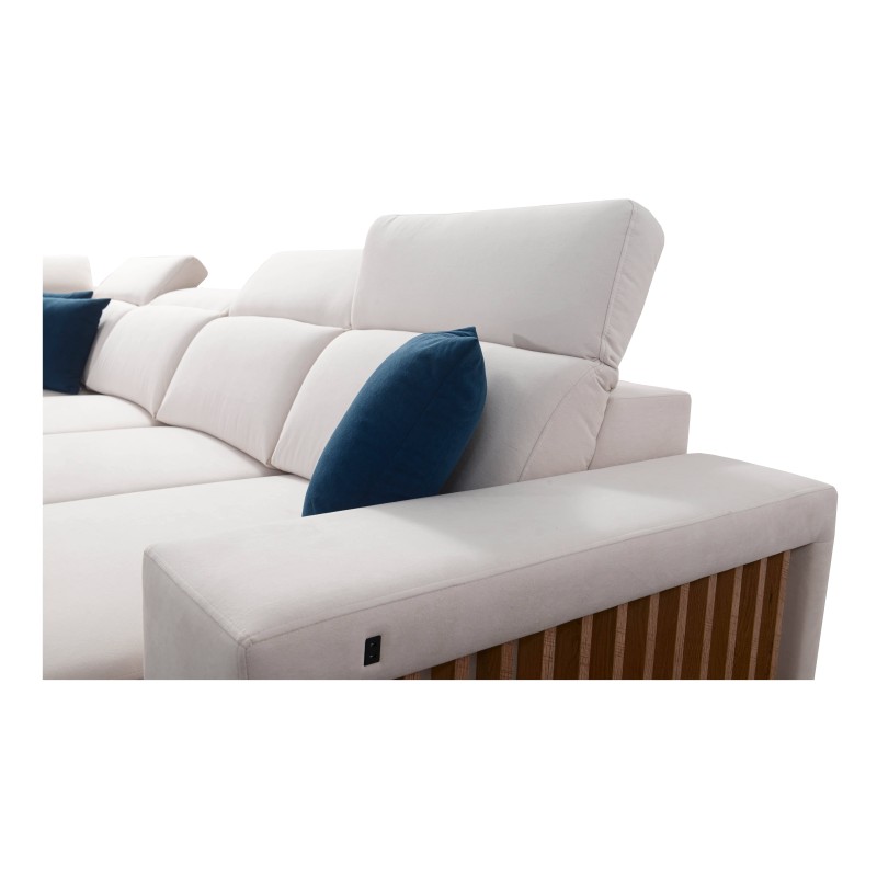 Sofá en forma de U Alto VI con listones, función de cama y reposacabezas ajustables Plecionka, Sawana 25 Sofá en forma de U Alto VI con listones, función de cama y reposacabezas ajustables Plecionka, Sawana 25