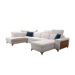 U-förmiges Sofa Alto VI mit Lamellen, Schlaffunktion und verstellbaren Kopfstützen in Plecionka, Sawana 26
