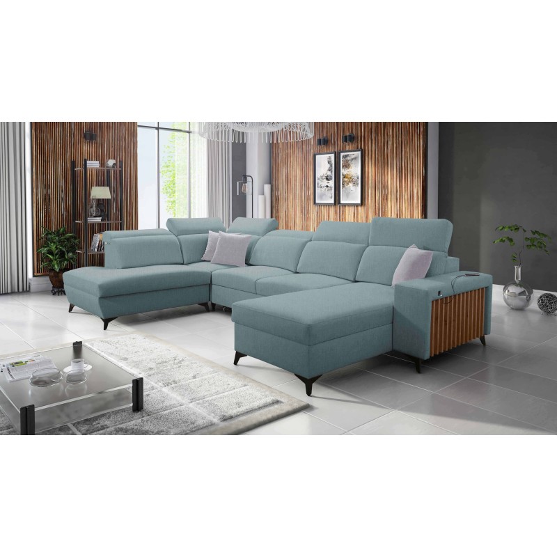 U-shaped Alto VI sectional sofa with slats, sleeping function, and adjustable headrests, Plecionka, Sawana 72