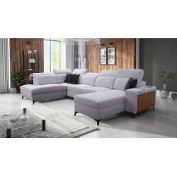 U-shaped Alto VI sectional with slats, sleeping function, and adjustable headrests in Plecionka, Sawana 84