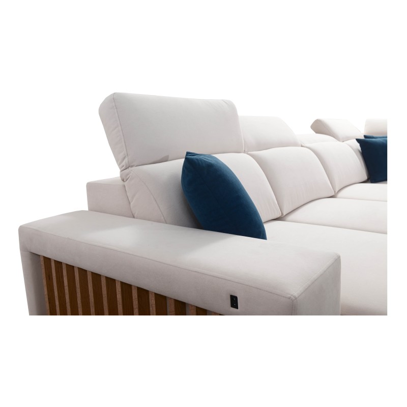 U-shaped corner sofa Alto VI with slats, sleeping function, and adjustable headrests in Plecionka, Sawana 14