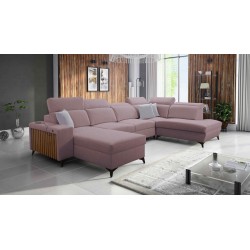 U-shaped corner sofa Alto VI with slats, sleeping function, and adjustable headrests in Plecionka, Sawana 61