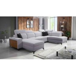 U-shaped Alto VI sectional with slats, sleeping function, and adjustable headrests in Plecionka, Sawana 84