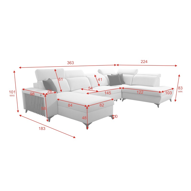 U-förmiges Ecksofa Alto VI mit Latten, Schlaffunktion und verstellbaren Kopfstützen Plecionka, Sawana 96. U-förmiges Ecksofa Alto VI mit Latten, Schlaffunktion und verstellbaren Kopfstützen Plecionka, Sawana 96.