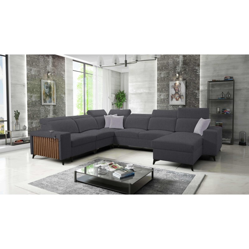 Modern Corner Sofa U Alto VIII with Slats - Weave, Sawana 96