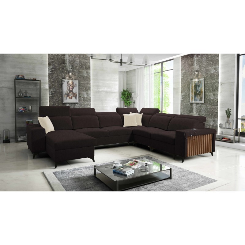 Modern Corner Sofa U Alto VIII with Slats - Wicker, Sawana 26