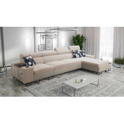 Prestige XII Maxi-Ecksofa mit Schlaffunktion, USB-Anschluss in weichem Stoff, Freya 210.04 + Tauro 8203 | Ihr Wohnzimmer auf den