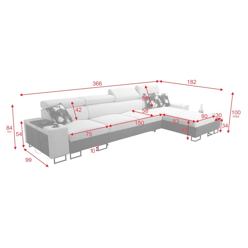 Esquina Prestige XII Maxi con función de cama, puerto USB en tela Suave al tacto, Freya 210.02 + Tauro 8203 | Tu salón en no Esquina Prestige XII Maxi con función de cama, puerto USB en tela Suave al tacto, Freya 210.02 + Tauro 8203 | Tu salón en no