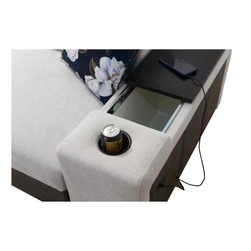 Prestige XII Maxi corner sofa with a sleeping function, USB port in Soft Touch fabric, Freya 210.08 + Tauro 8203 | Your living r