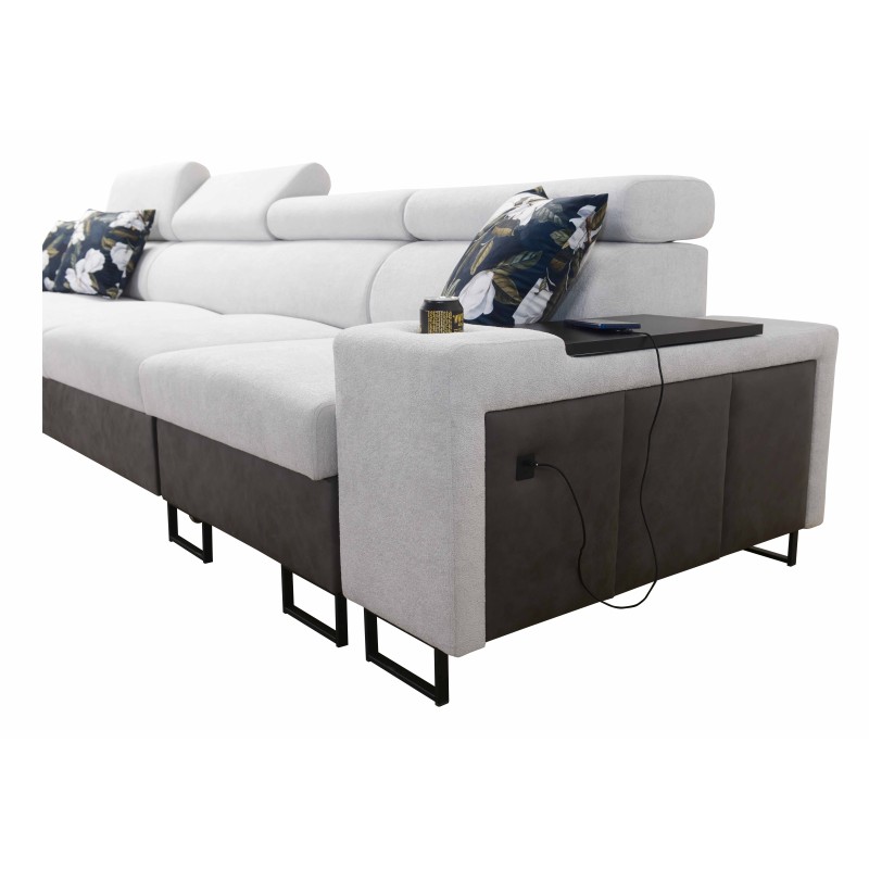 Prestige XII Maxi corner sofa with a sleeping function, USB port in Soft Touch fabric, Freya 210.08 + Tauro 8203 | Your living r
