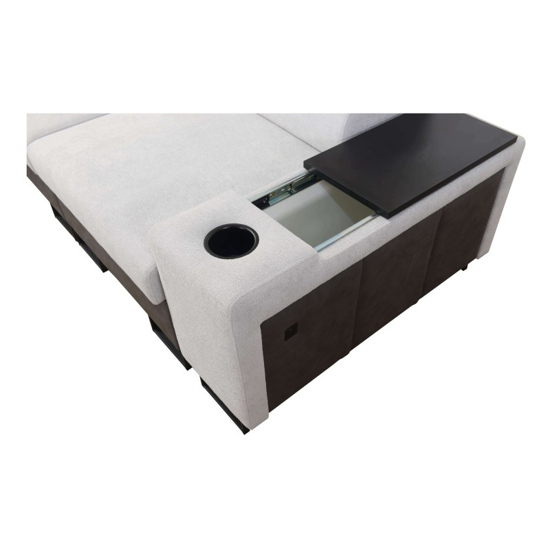 Esquina Prestige XII Maxi con función de cama, puerto USB en tela Suave al tacto, Freya 210.02 + Tauro 8203 | Tu salón en no