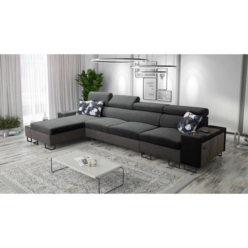 Prestige XII Mini corner sofa with a sleeping function and USB port, fabric Soft to the touch, Freya 210.24 + Tauro 8207 | Your 