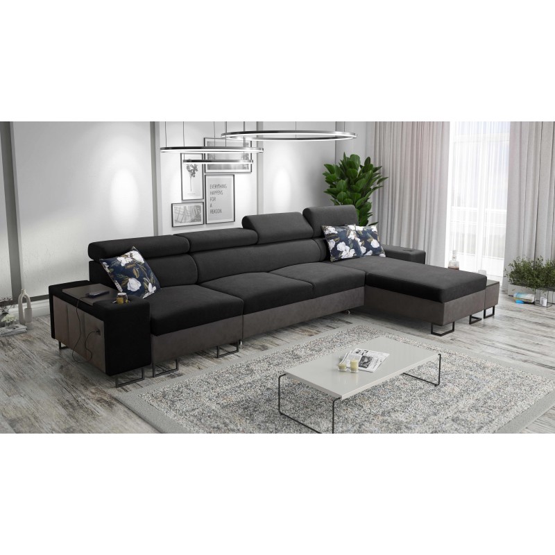 Prestige XII Mini Ecksofa mit Schlaffunktion und USB-Anschluss, weicher Stoff, Freya 210.25 + Tauro 8207 | Ihr Komfortbereich