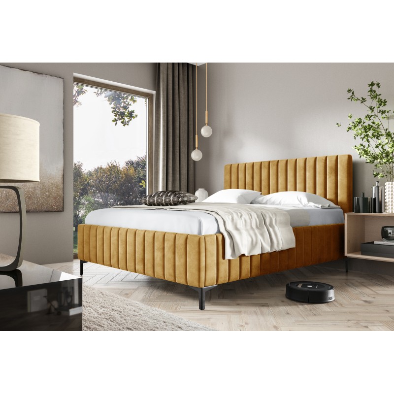 Cama tapizada Amalfi con contenedor para ropa de cama: Comodidad y elegancia en uno. Cama tapizada Amalfi con contenedor para ropa de cama: Comodidad y elegancia en uno.