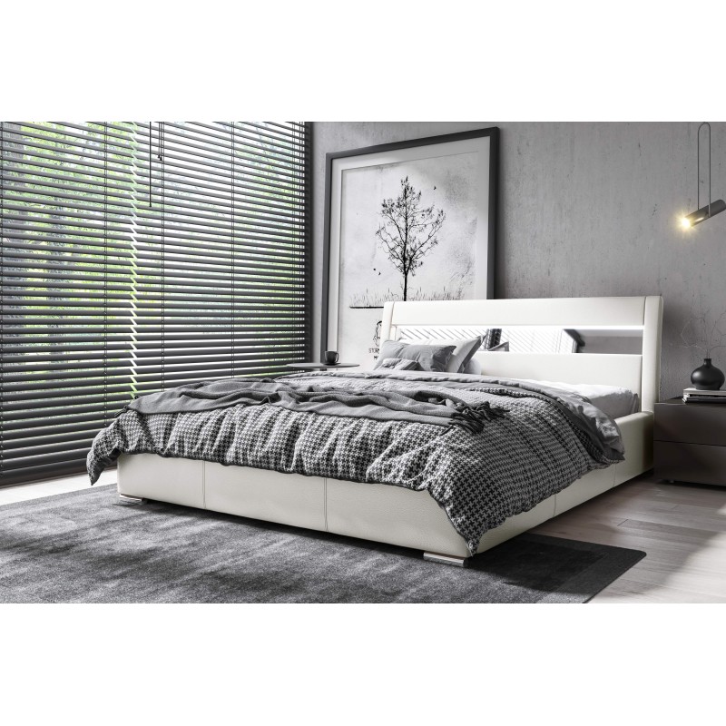Cama tapizada de lujo Novara con contenedor para ropa de cama | Cuero ecológico, Madrid 920 | Superficie de descanso 120x200
