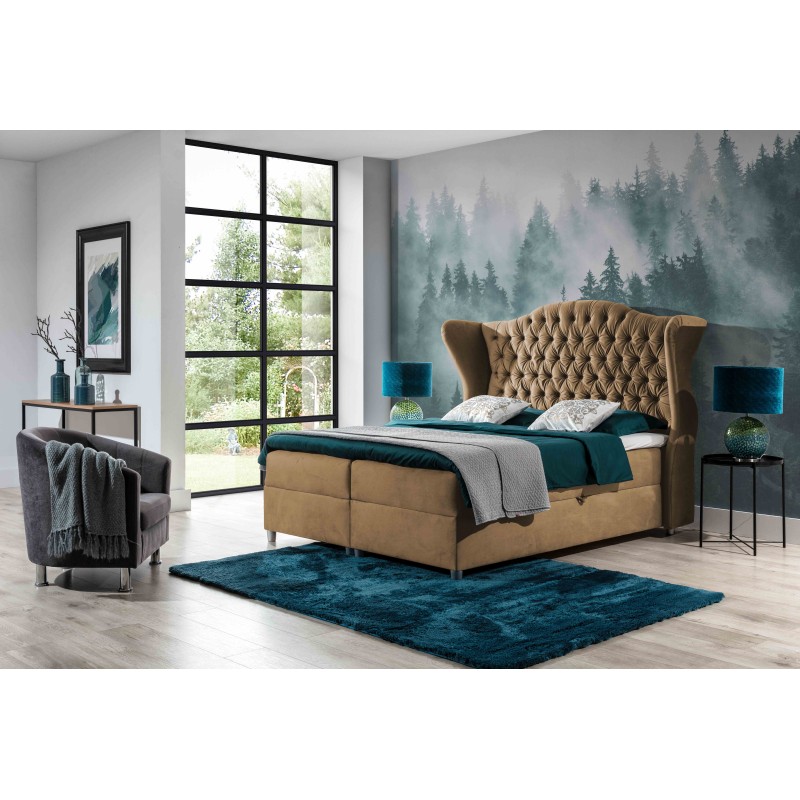 Cama continental Vita con cabecera acolchada decorativa: comodidad y elegancia en tu dormitorio.