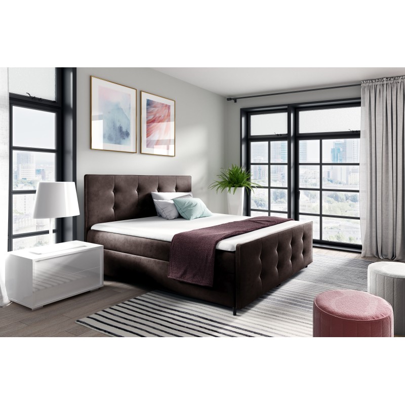 Continental bed Canto with sensory lighting in nan fabric Continental bed Canto with sensory lighting in nan fabric
