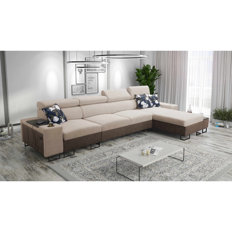 Prestige XII Mini Ecksofa mit Schlaffunktion und USB-Anschluss, weicher Stoff, Freya 210.04 + Tauro 8202 | Ihr Komfortplatz