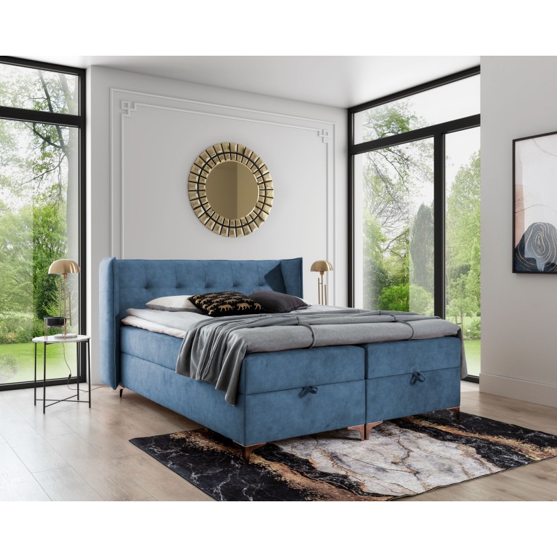 Continental bed Alvo with bedding storage in nan fabric Continental bed Alvo with bedding storage in nan fabric