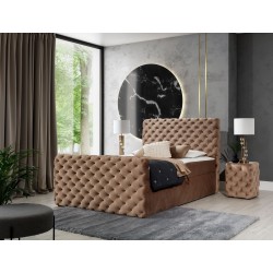 Łóżko kontynentalne Mento pikowane guzikami w tkaninie nan – Komfort i elegancja w jednym