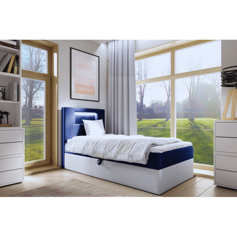 Cama Niva I con iluminación led y contenedor para ropa de cama.