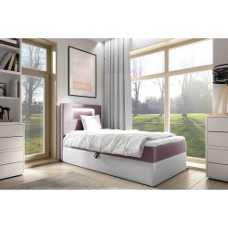 Cama Niva I con iluminación led y contenedor para ropa de cama.