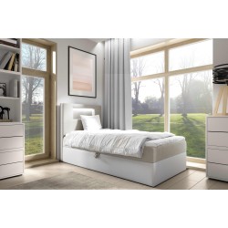 Cama Niva I con iluminación led y contenedor para ropa de cama.