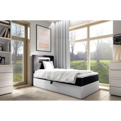 Cama Niva I con iluminación led y contenedor para ropa de cama.
