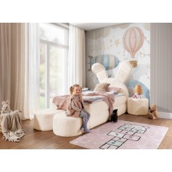 Rabbit children's bed with a bedding container, poufs, and a table in fabric nan 203.01 – sleep comfort for your child