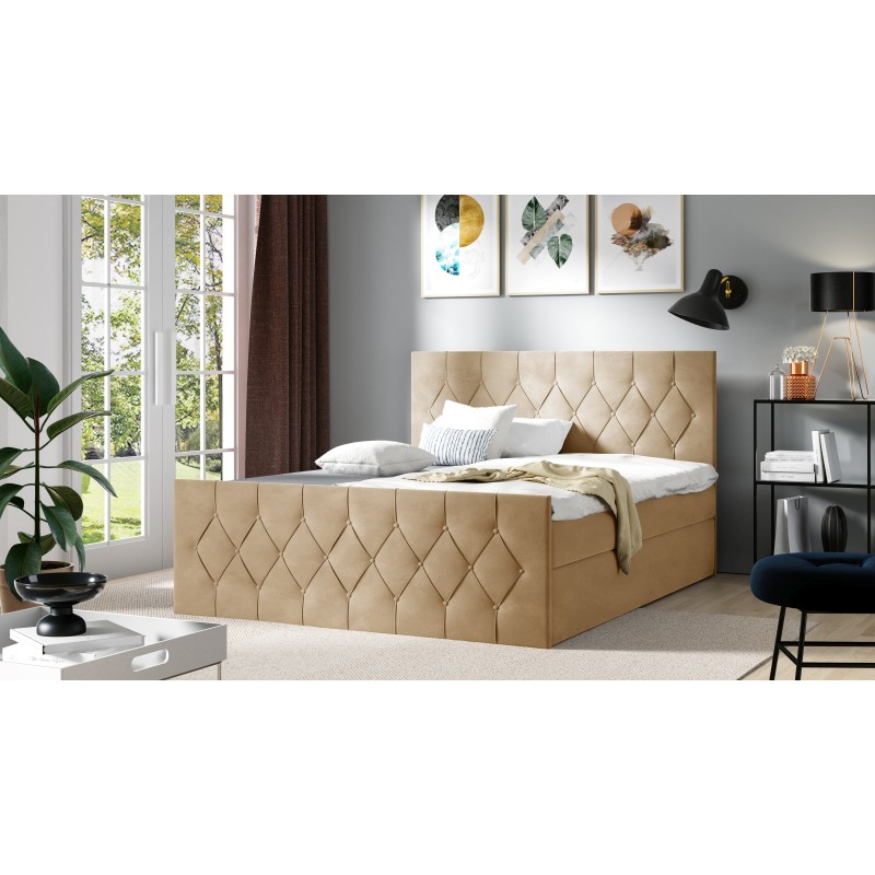 Cama continental Zoren Lux con cajón para ropa de cama, tela Alove 05