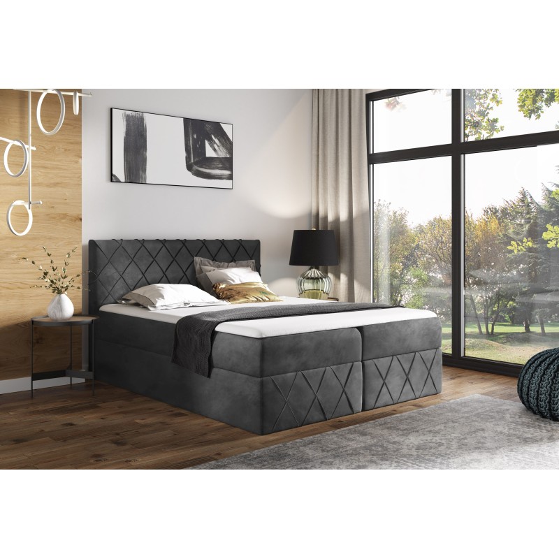 Rinovo Lux continental bed with a bedding storage in Kronos 22 fabric